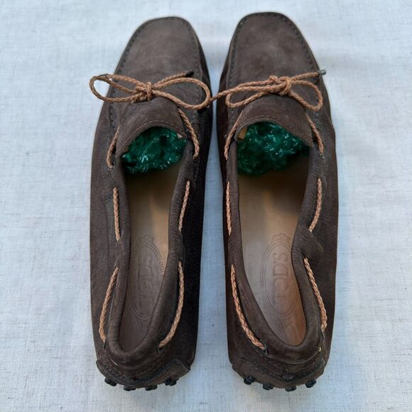 TOD'S Men's Dark Brown Gommini Nubuck Leather Driving Moccasin Loafers Size 13 - Picture 6 of 12